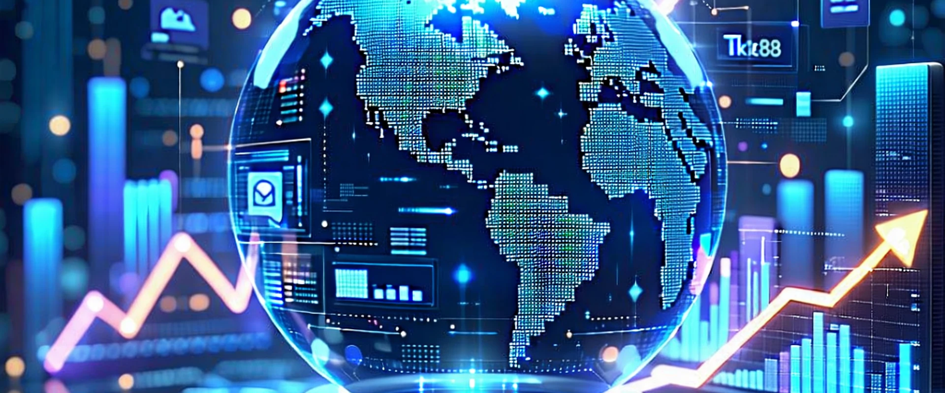 Hình ảnh tổng quan về ngành giải trí trực tuyến với biểu đồ tăng trưởng và logo TK88, TK88 Vietnam, TK88 Việt Nam